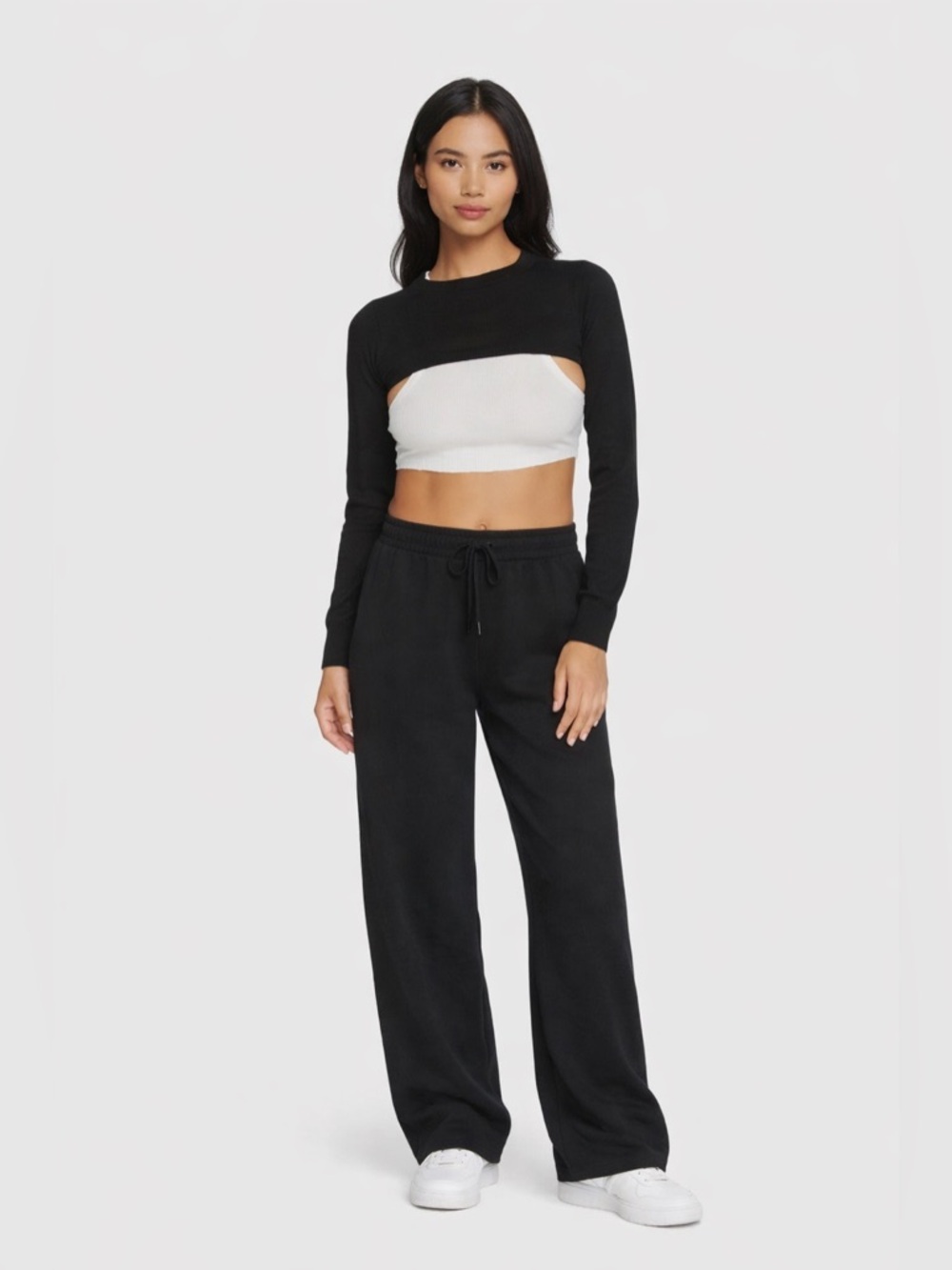 STEELE Layered Cropped Sweater Ribbed Tank Black White Size XS NWT